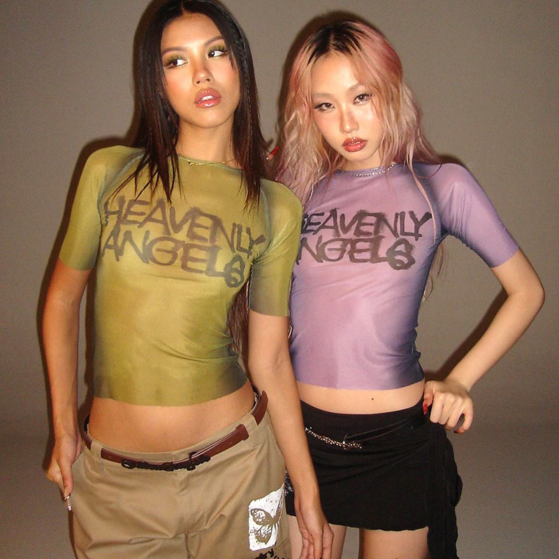 Summer De Clothing - Y2K Letter Print Top See Through