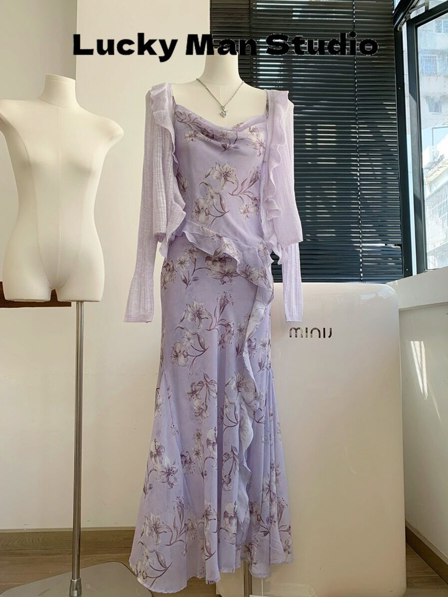 Sundress Midi Floral - Luckymana Floral Print Halter Dress Two-Piece
