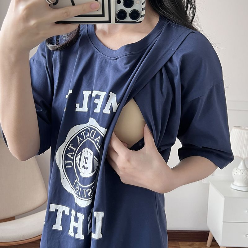Summer Clothing Us - Nursing Dress Pregnant Breastfeeding Long T-Shirt