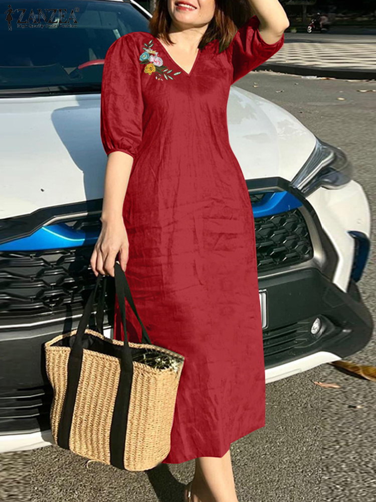 Sundress Midi Floral - 2024 ZANZEA Summer Fashion Women V
