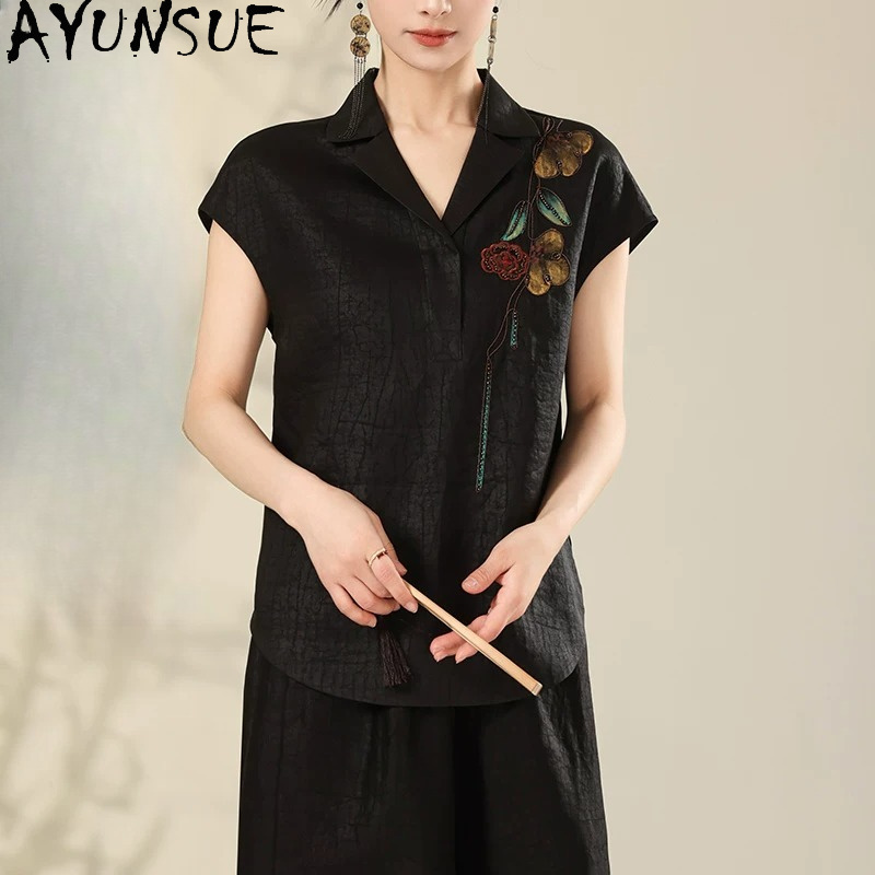 Summer De Clothing - AYUNSUE 100% Real Mulberry Silk Tops