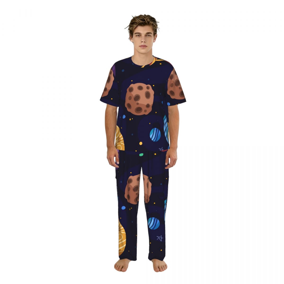 Summer Clothing Cartoon - Men Pajamas Suit Short Sleeved Long