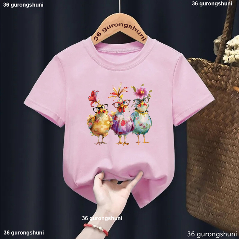 Summer Loving Kids Clothing - Lovely Chicken Flowers Printed T Shirt