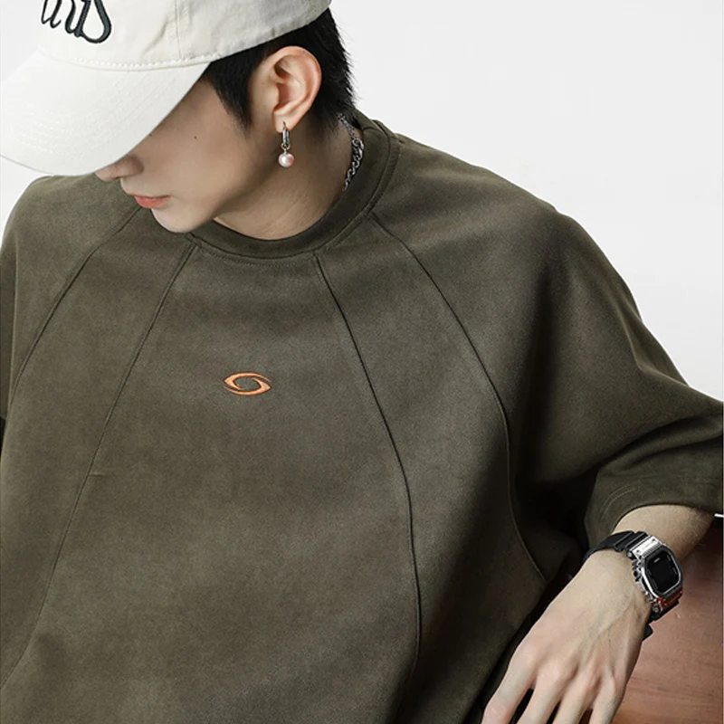 Vintage Summer Clothing Brand - TFETTERS Brand Splicing Suede Male T