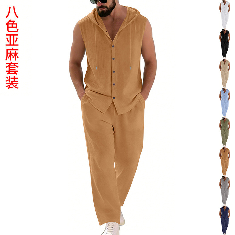 Summer Clothing Us - Men's Casual Linen Suit Hooded Sweater