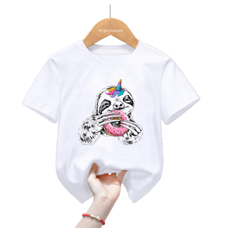 Summer Loving Kids Clothing - Unicorn Sloth Love Donuts Cartoon Print