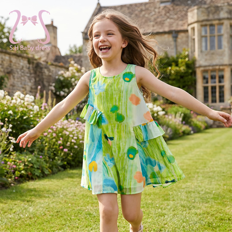 Summer Loving Kids Clothing - Adorable Toddler Green Soft Dress Colorful