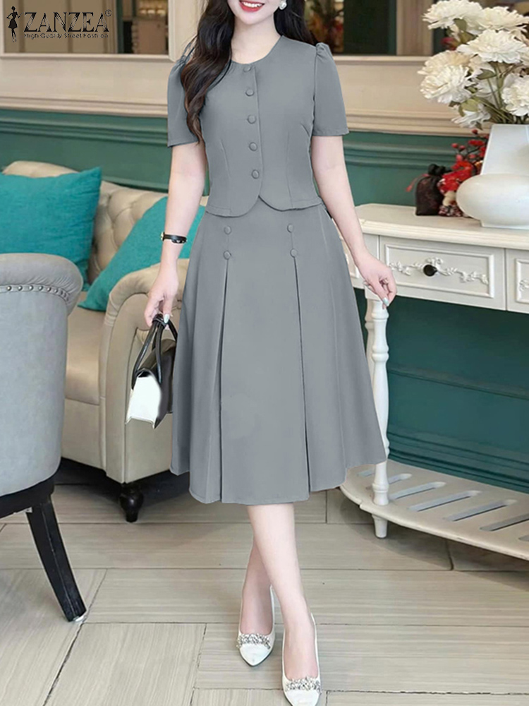 Summer Japanese Clothing - Pleated Skirts Sets Women Short Sleeve