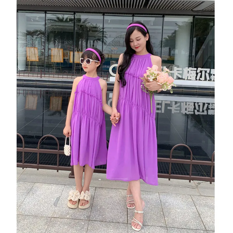 Summer Clothing Resort - Vacation Look Mom and Daughter Purple
