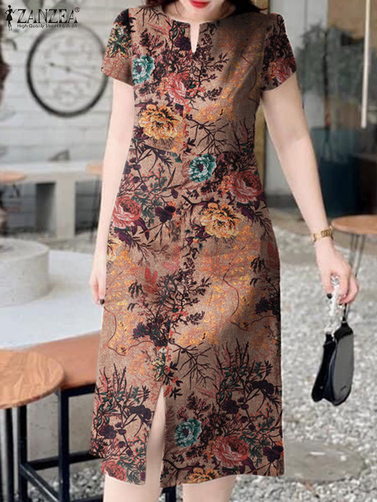 Fashion Retro Short Sleeve Rob - đánh giá và giá Sundress Midi Floral
