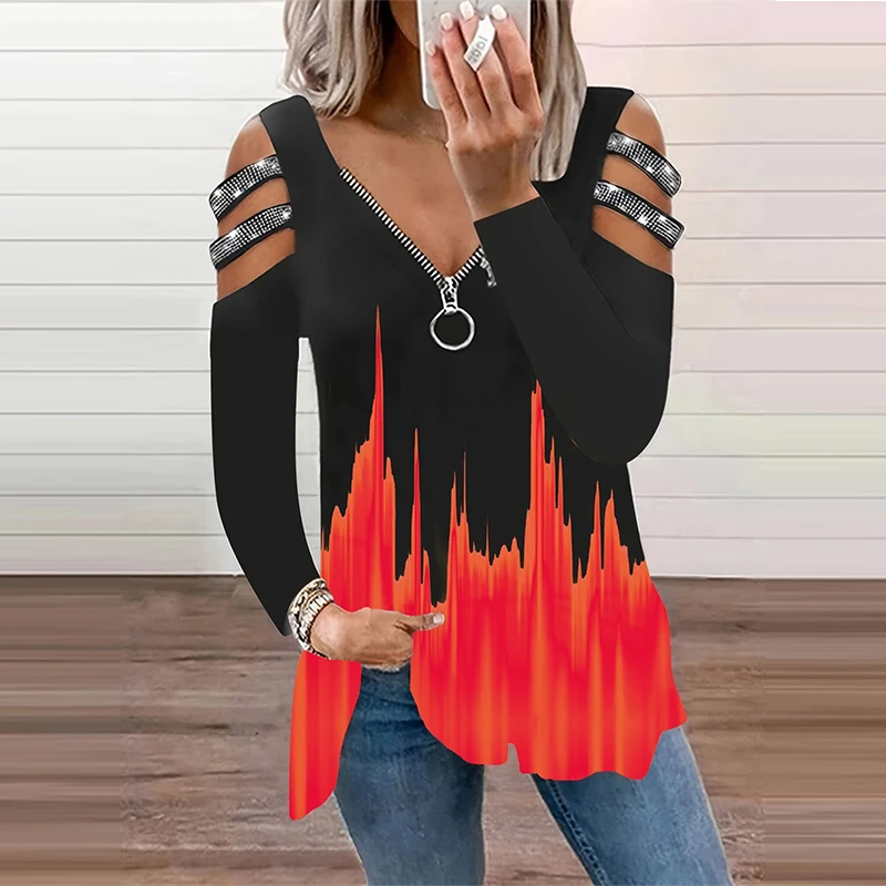 Gradient Color Zipper V Neck T - đánh giá và giá Summer Clothing Drop