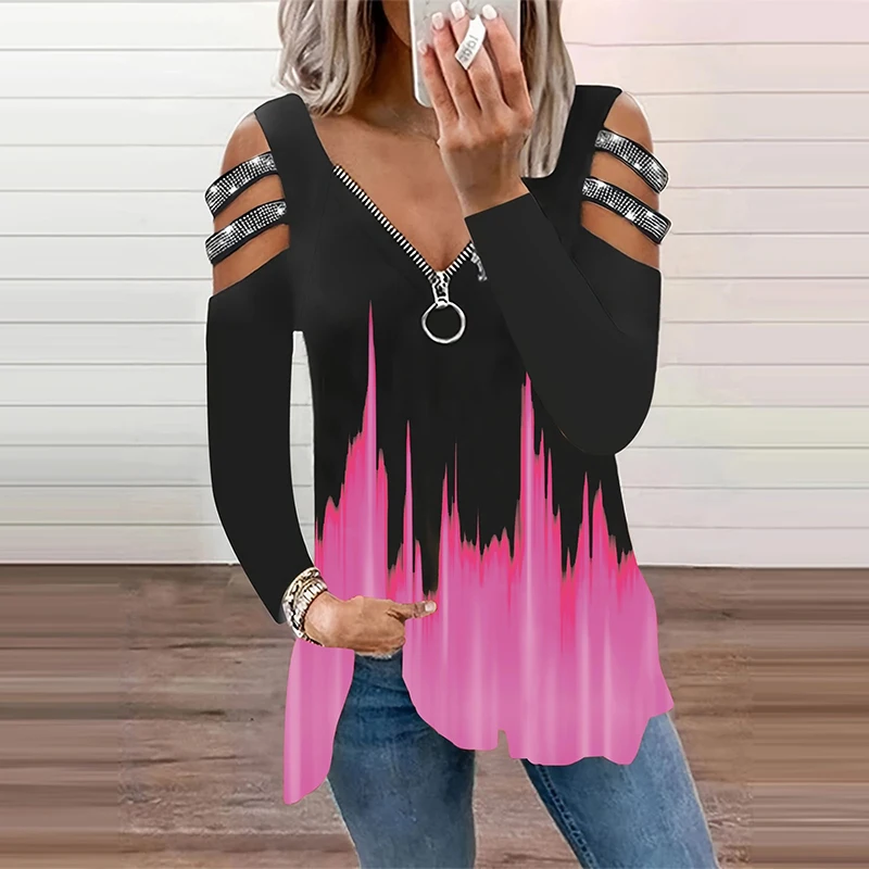 Gradient Color Zipper V Neck T - đánh giá và giá Summer Clothing Drop