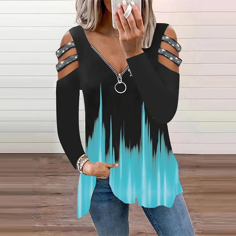 Gradient Color Zipper V Neck T - đánh giá và giá Summer Clothing Drop