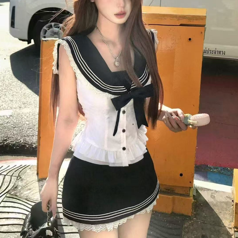 College Style Bow Sweet 2 Piec - đánh giá và giá Summer Japanese Clothing