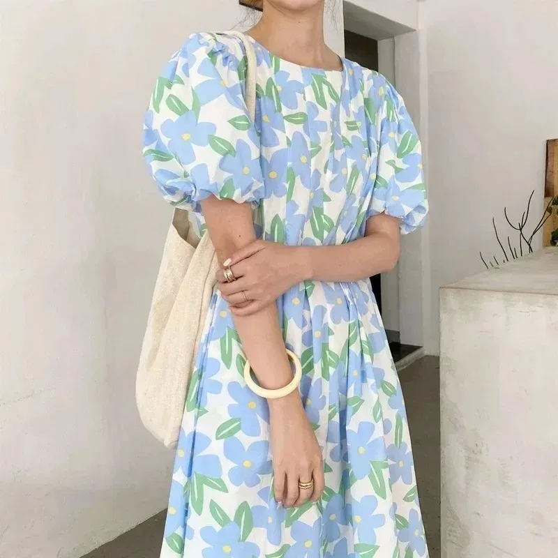 Mùa Hè Cổ Tròn Cao Cấp Nếp Gấp - đánh giá và giá Sundress Midi Floral