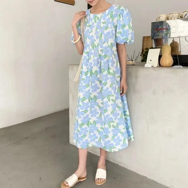 Mùa Hè Cổ Tròn Cao Cấp Nếp Gấp - đánh giá và giá Sundress Midi Floral