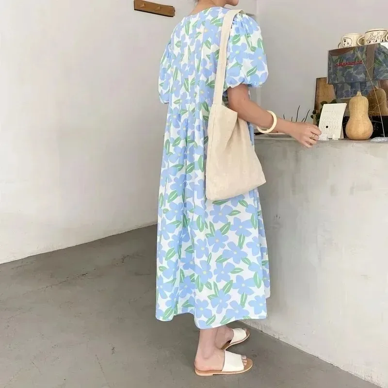 Mùa Hè Cổ Tròn Cao Cấp Nếp Gấp - đánh giá và giá Sundress Midi Floral