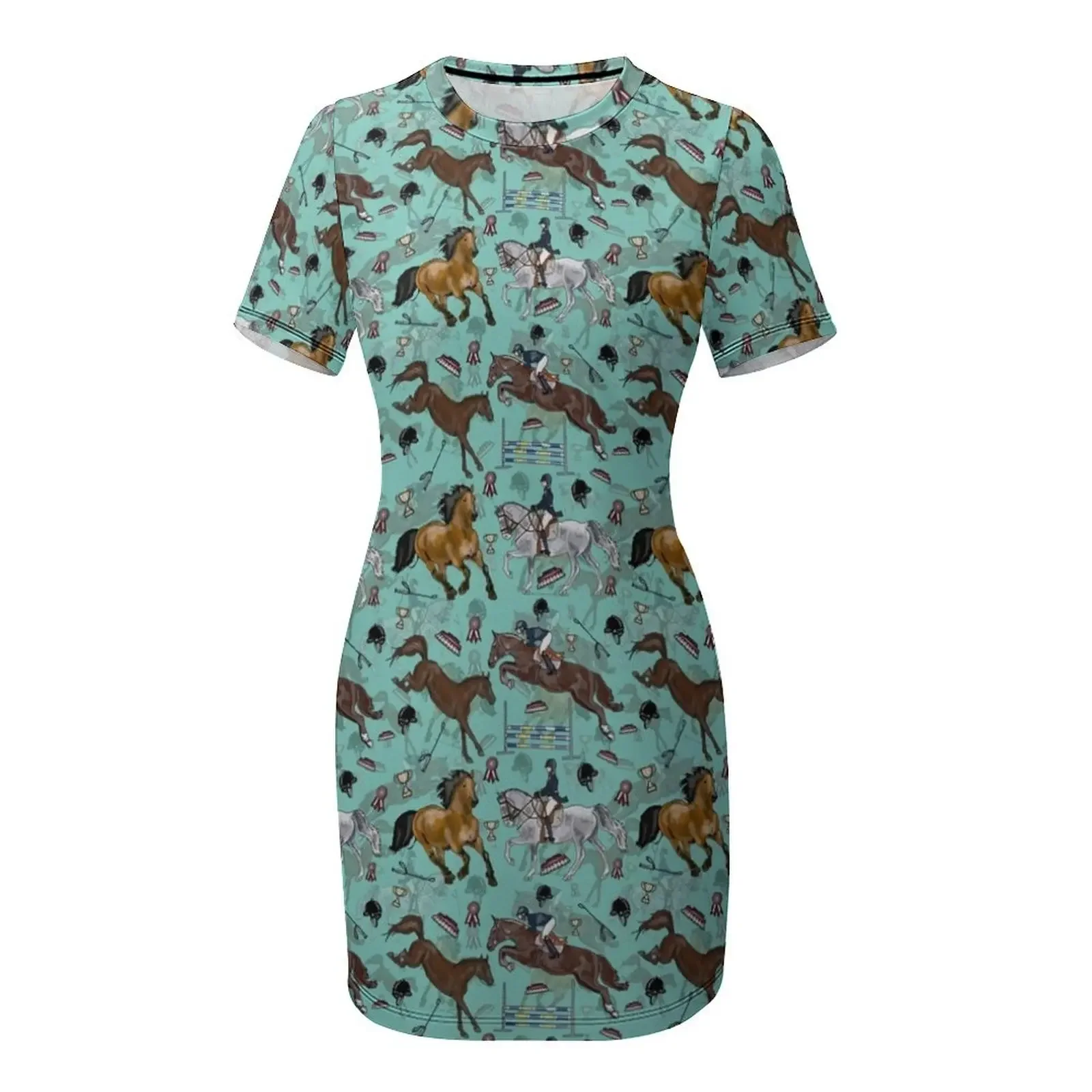 Equestrian horses on teal Shor - đánh giá và giá Summer Equestrian Clothing