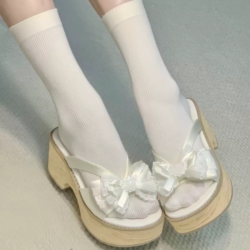 Sweet Bow Wood Grain Thick Bot - đánh giá và giá Summer Holiday Clothing Women