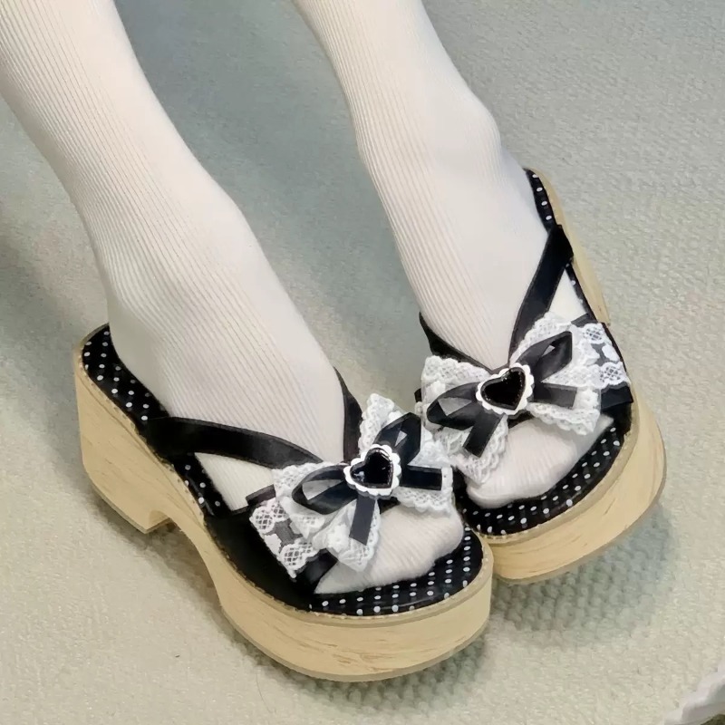 Sweet Bow Wood Grain Thick Bot - đánh giá và giá Summer Holiday Clothing Women
