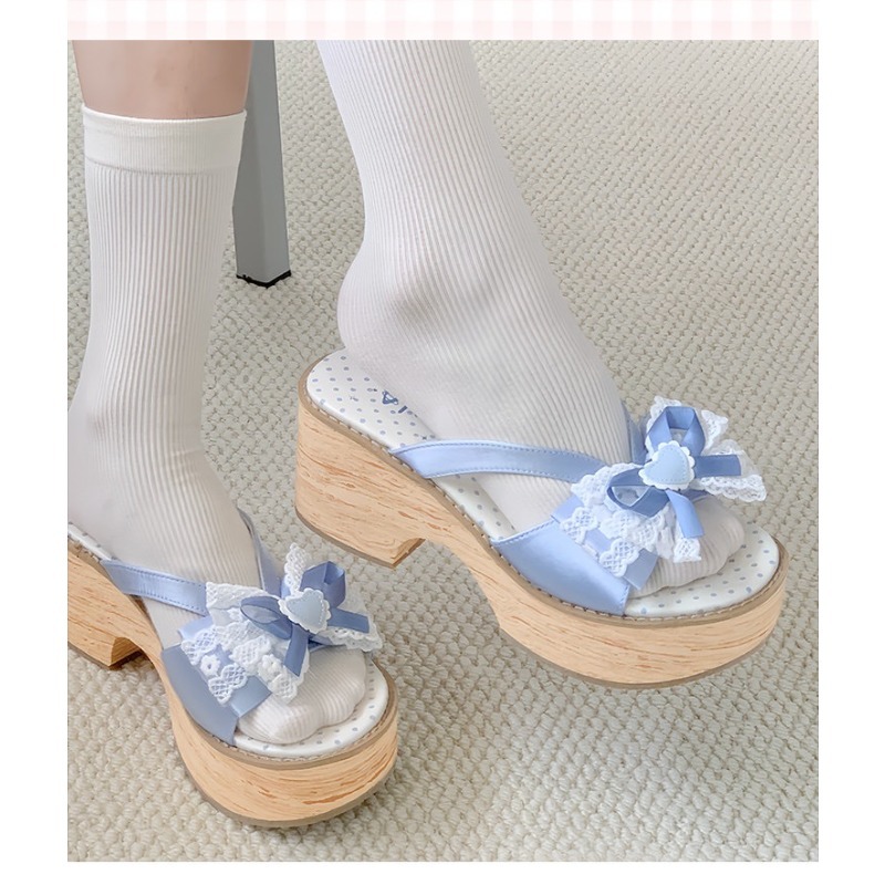 Sweet Bow Wood Grain Thick Bot - đánh giá và giá Summer Holiday Clothing Women