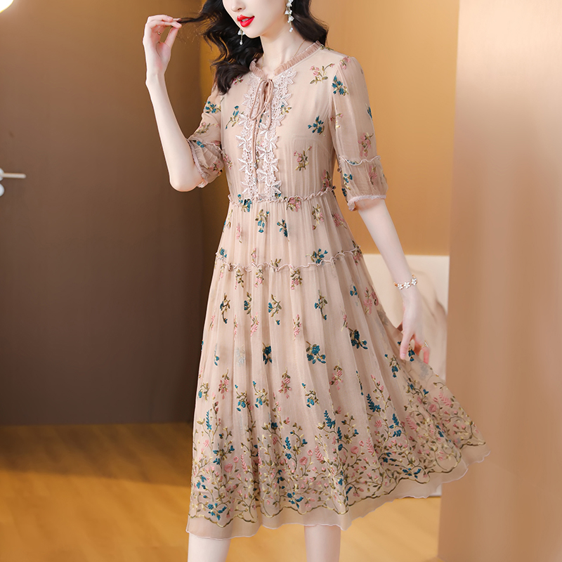 Women Floral Natural Silk Embr - đánh giá và giá Sundress Midi Floral