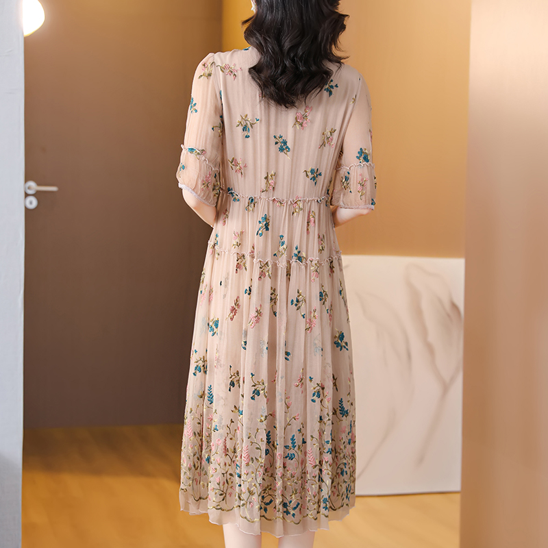 Women Floral Natural Silk Embr - đánh giá và giá Sundress Midi Floral