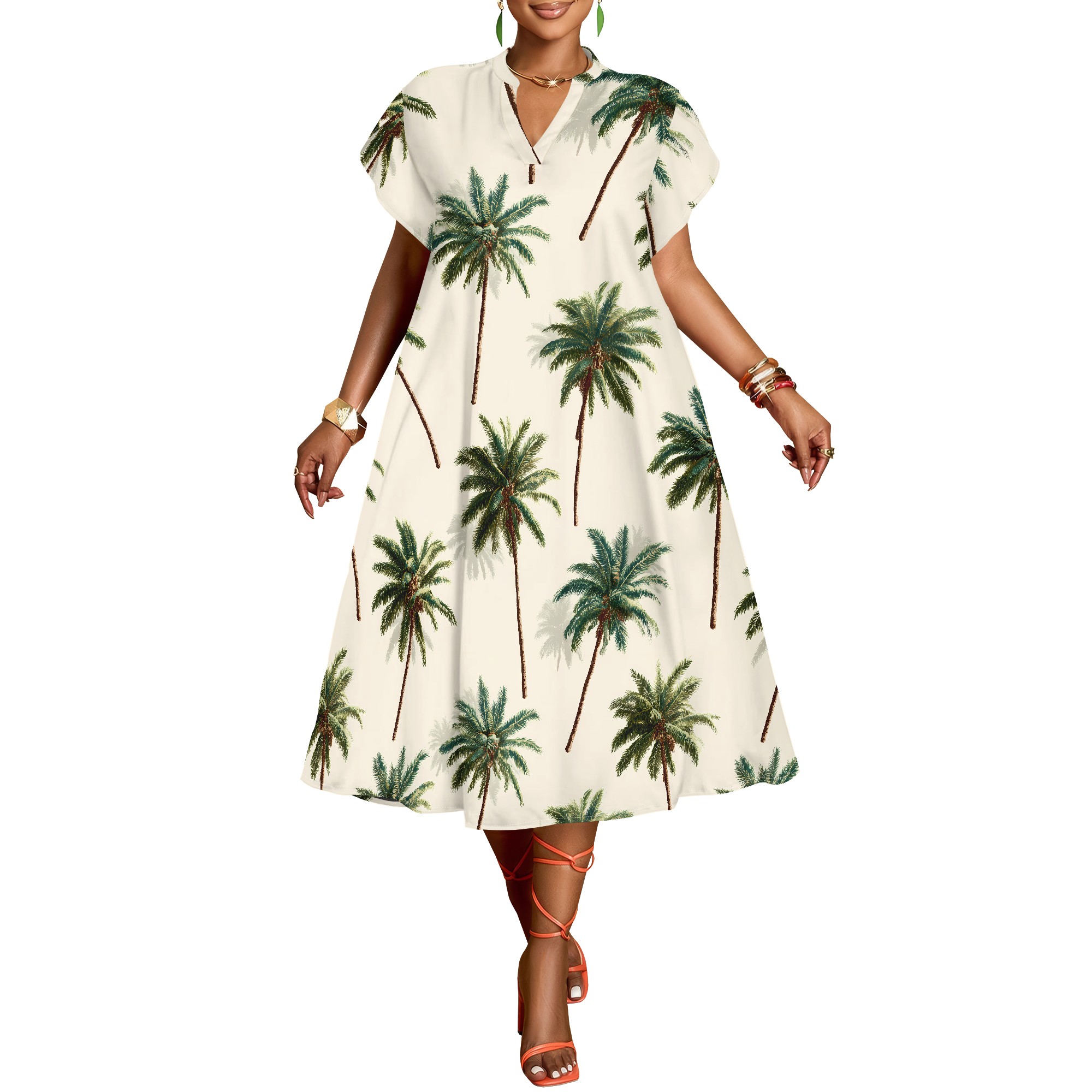Palm Tree Print V-Neck Dress,  - đánh giá và giá Summer Clothing Resort