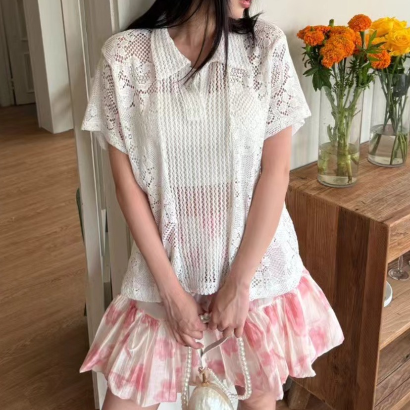 Retro  Collar Lace Shirt Women - đánh giá và giá Summer Clothing Online Shopping