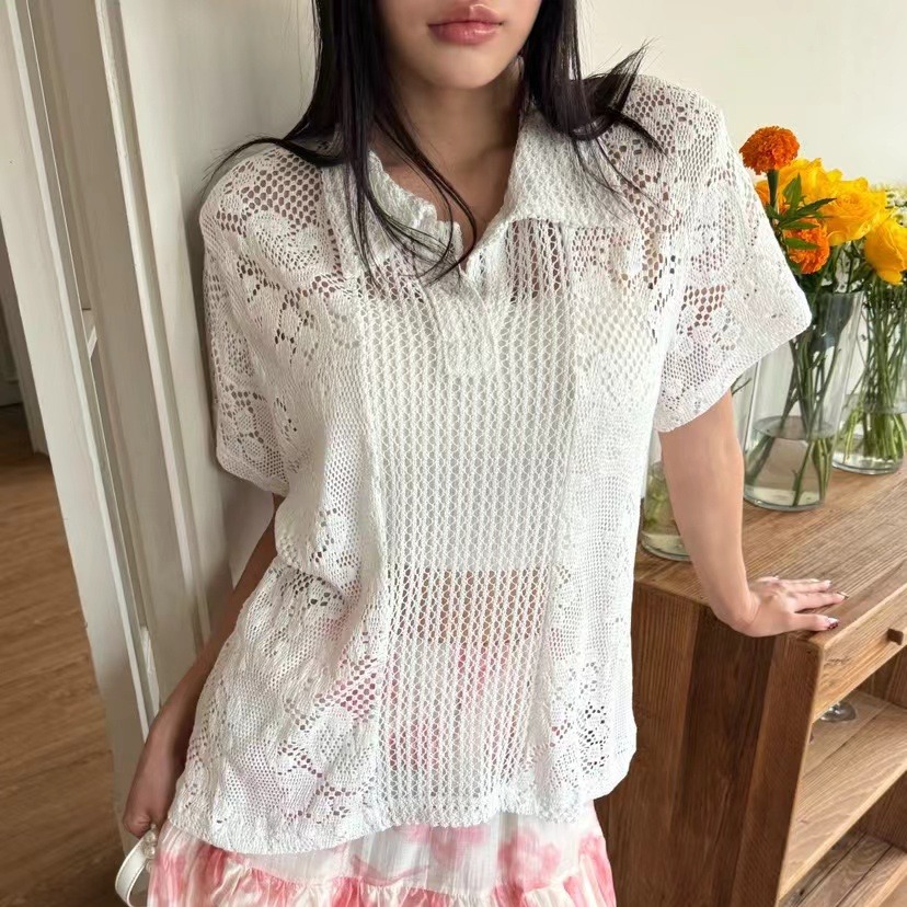 Retro  Collar Lace Shirt Women - đánh giá và giá Summer Clothing Online Shopping